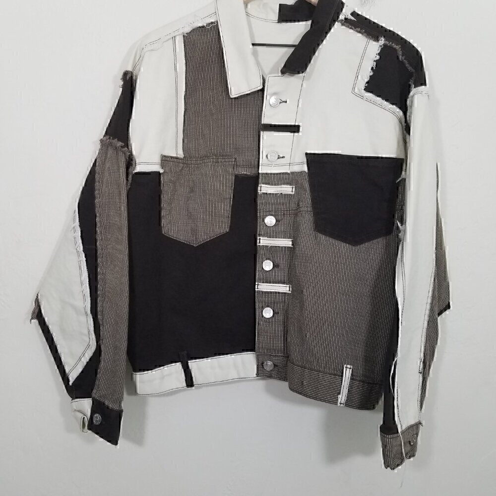 REVOLVE Jacket and Jeans Set Matchmaker Coffee Shop Patchwork Size 23 - Picture 2 of 13